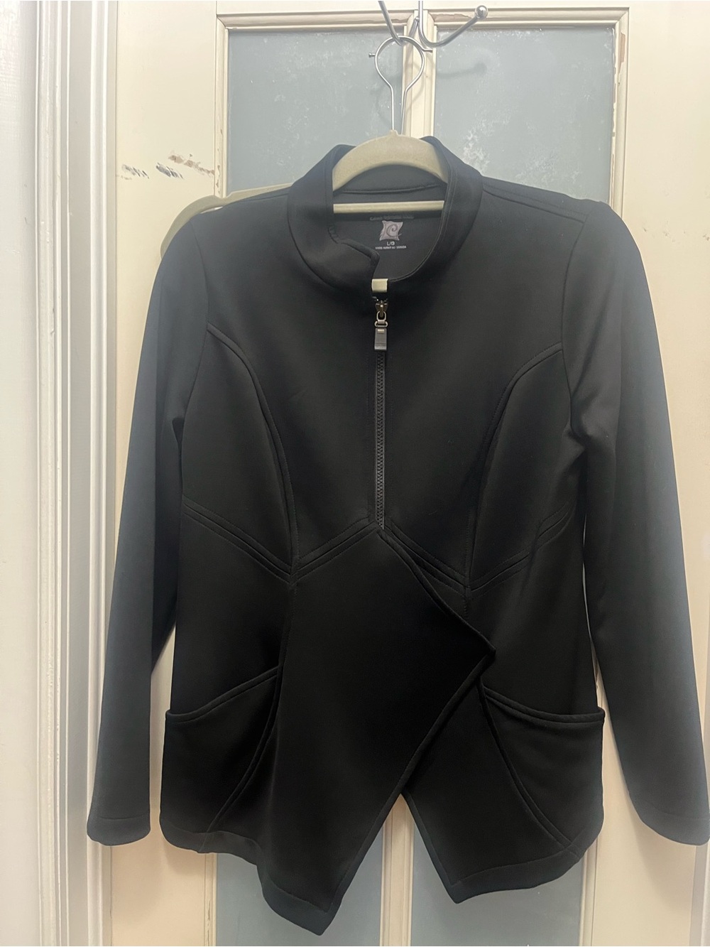 Women’s Black Zip-Front Jacket with Asymmetrical Hem Large